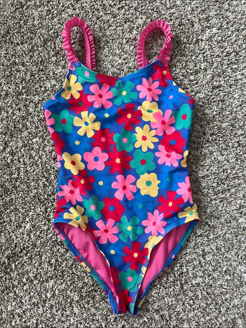 NWOT Girls' Bright, Floral One-Piece Swimsuit in Blue, Yellow and Pink - Size 8